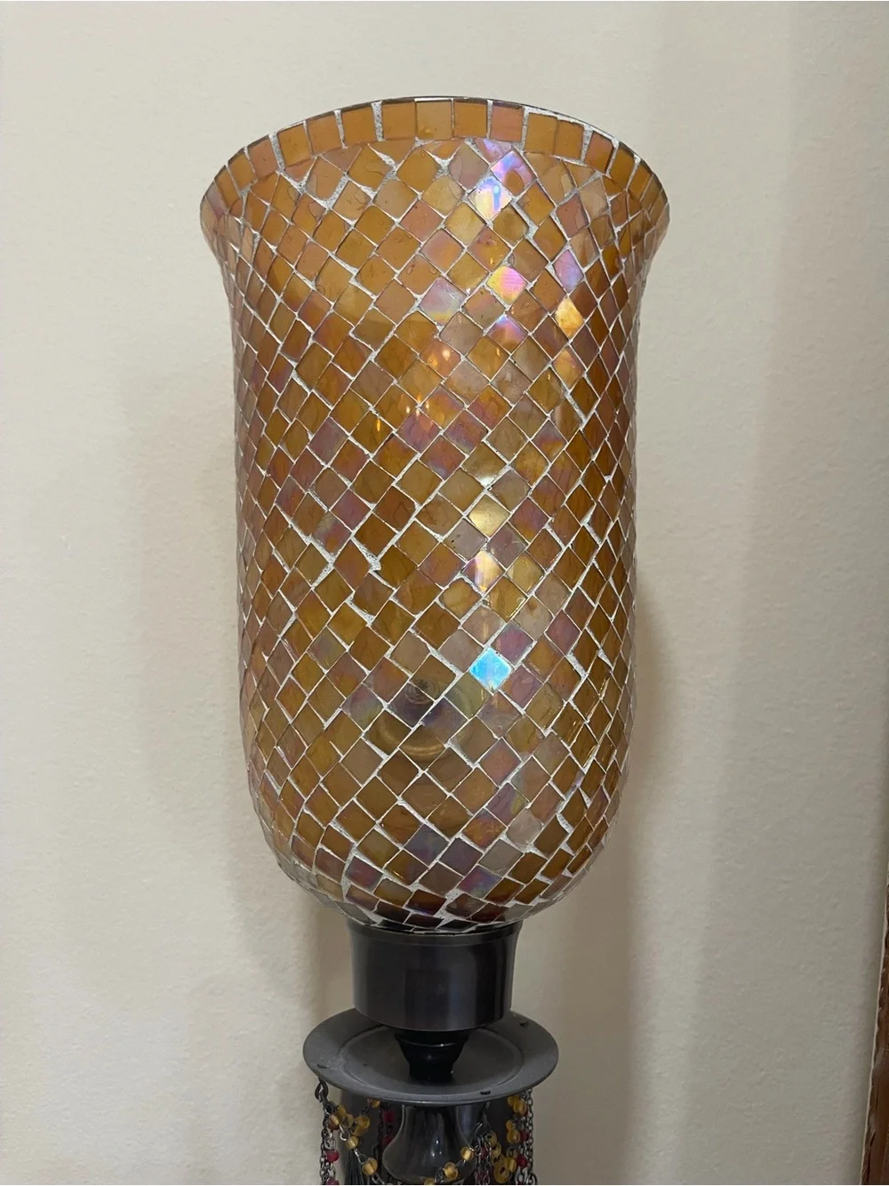Amber Mosaic Glass Wall Sconce Pair with Beaded Accents